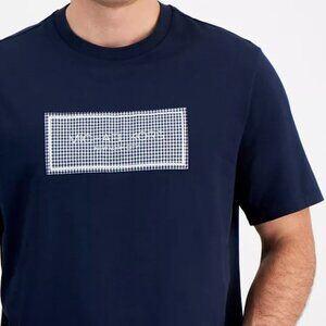 MICHAEL KORS Seersucker Label Logo T-Shirt, BRAND NEW! NAVY BLUE, SIZE: MEDIUM